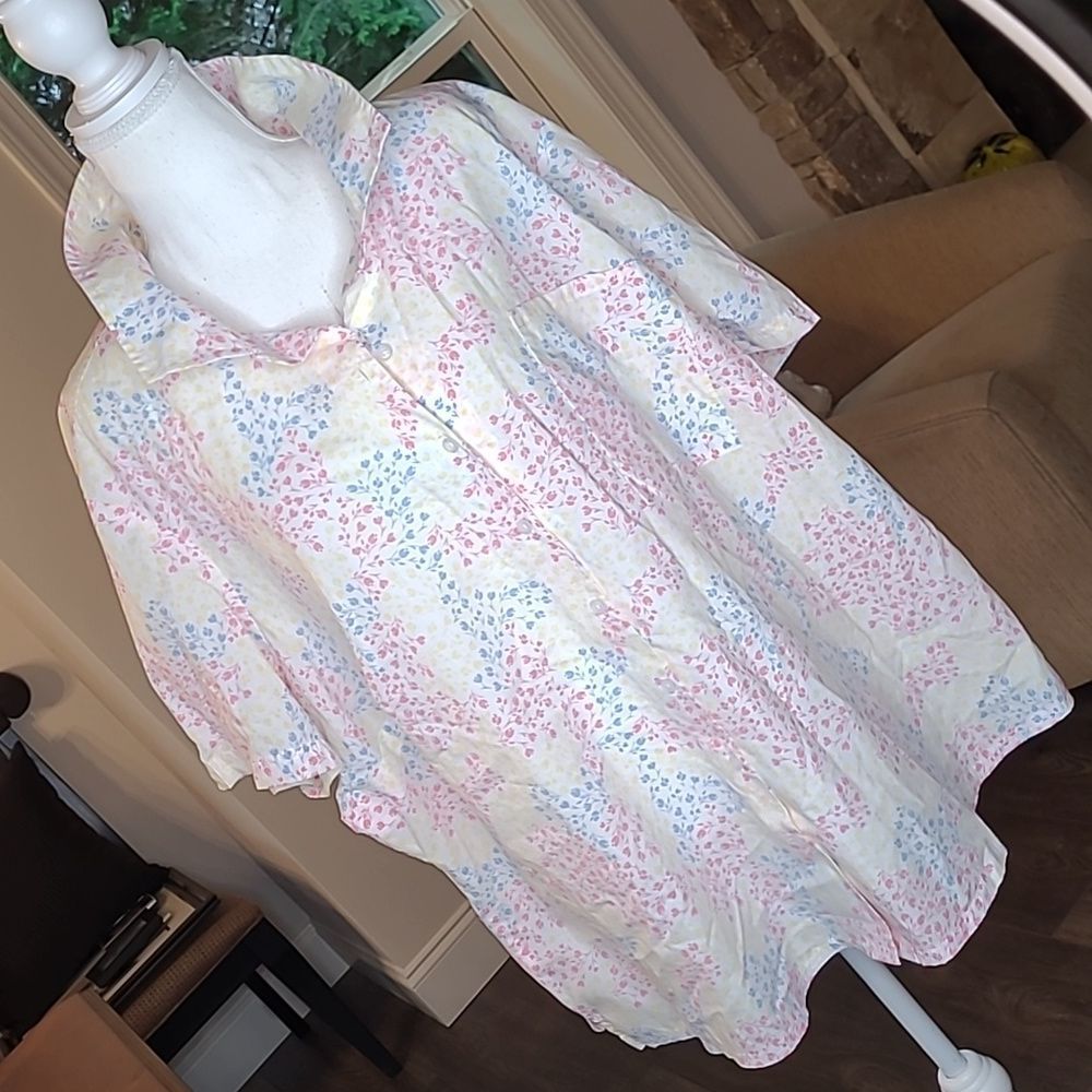 Karen Scott size 4X Pastel Floral Button-Down Shirt - Pink, Blue, Cream
